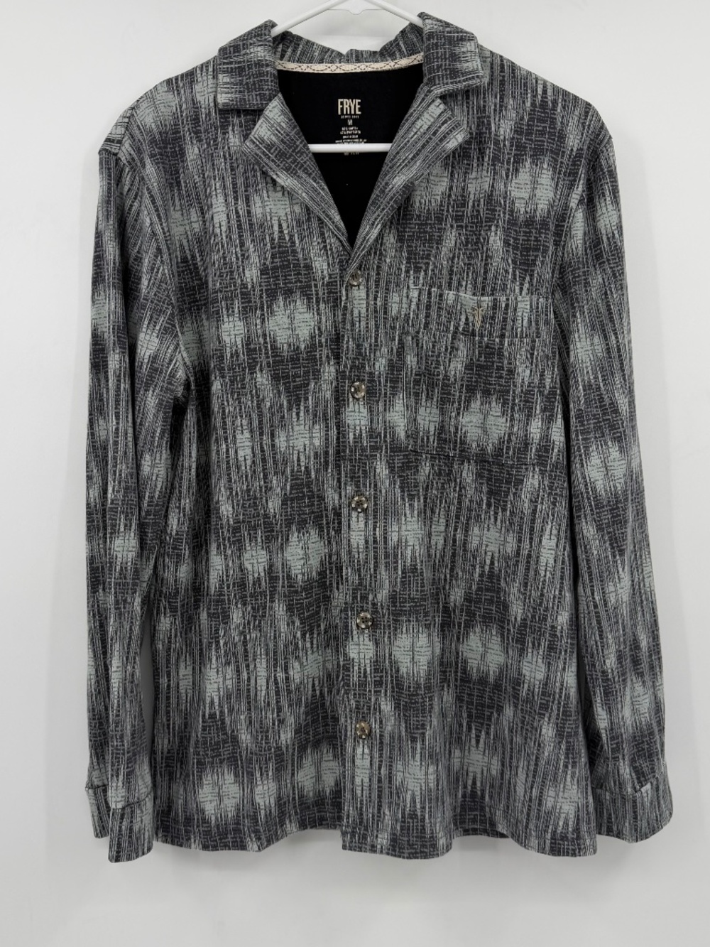Frye Pajama Shirt Men Medium Button Up Long Sleeve Notch Collar Cotton Blend